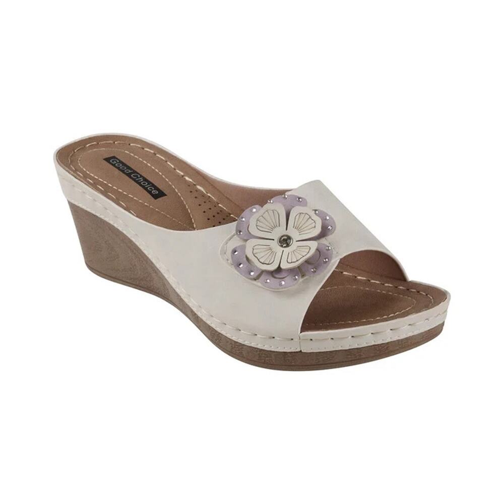 GC Shoes Women's Naples Flower Wedge Sandals, White Size 6M